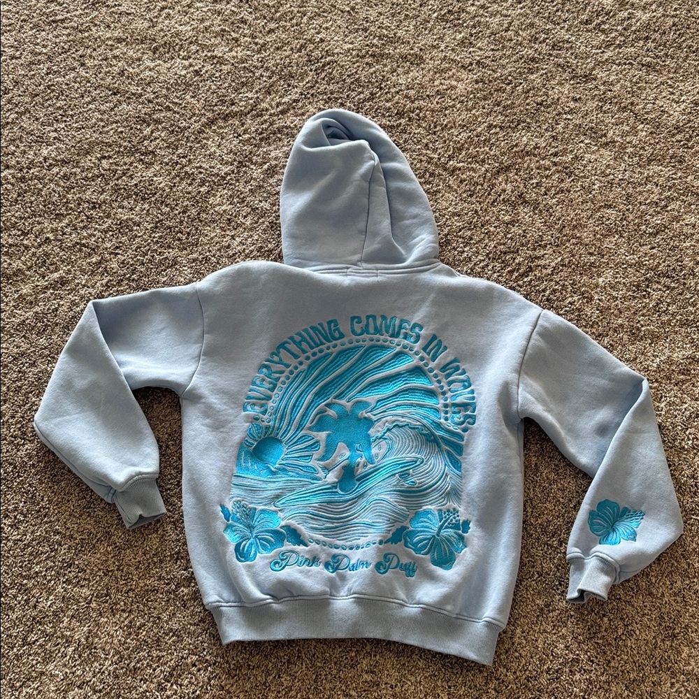 Pink Palm Puff Light Blue Hoodie - Picture 2 of 2